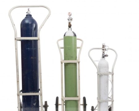 Group oxygen tanks and trolley